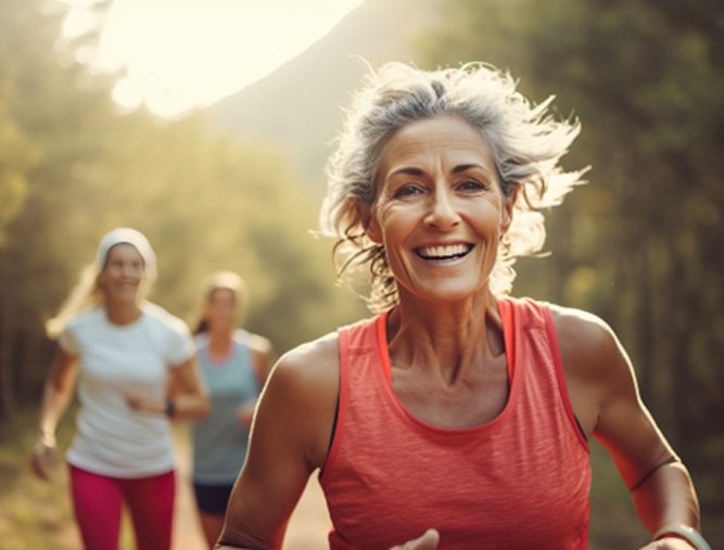 smiling older woman jogging 