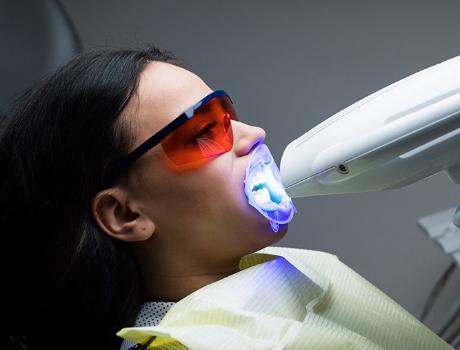 Woman receiving zoom teeth whitening treatment