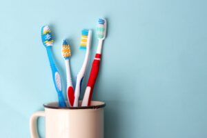 cup of toothbrushes
